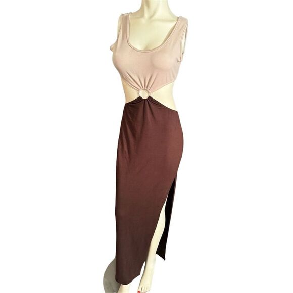 Hello Baby cut out block color Maxi Dress - Brown/combo size M - Picture 8 of 14